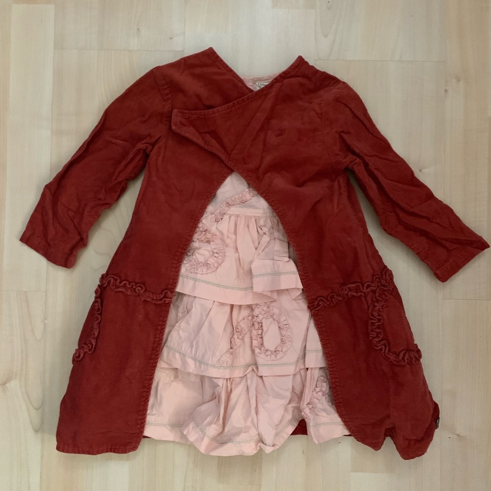 Jottum Designer Peach Dress Orange Coat Set 3 LN